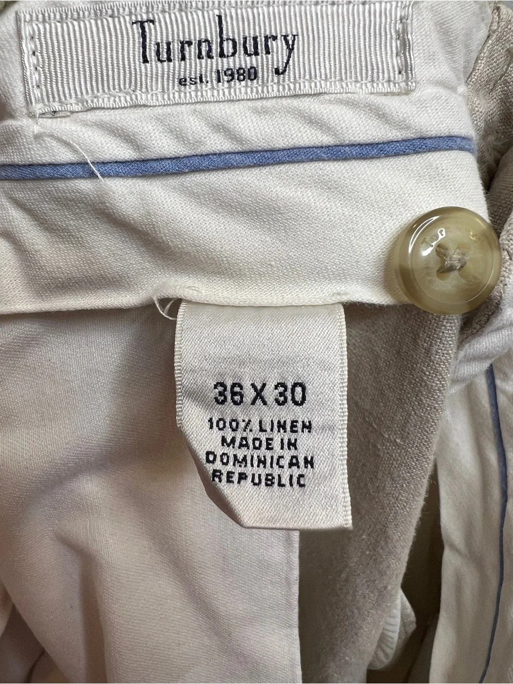 Turnbury Mens Natural Tan 100% Linen Pleated Cuffed Pants Trousers 36x30